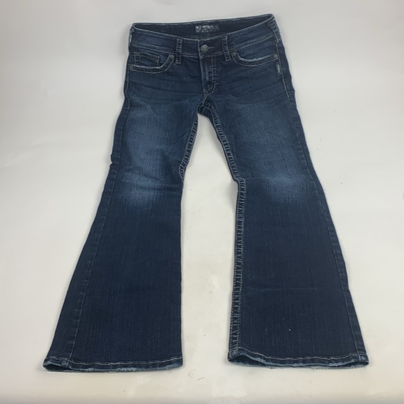 Silver Jeans Suki Surplus Boot Size 29 Dark wash denim with stretch Black patch - Picture 2 of 15